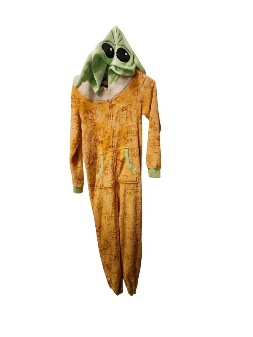 STAR WARS XS(0-2) Grogu Baby Yoda Mandalorian Hooded One Piece Pajama Zip-up One